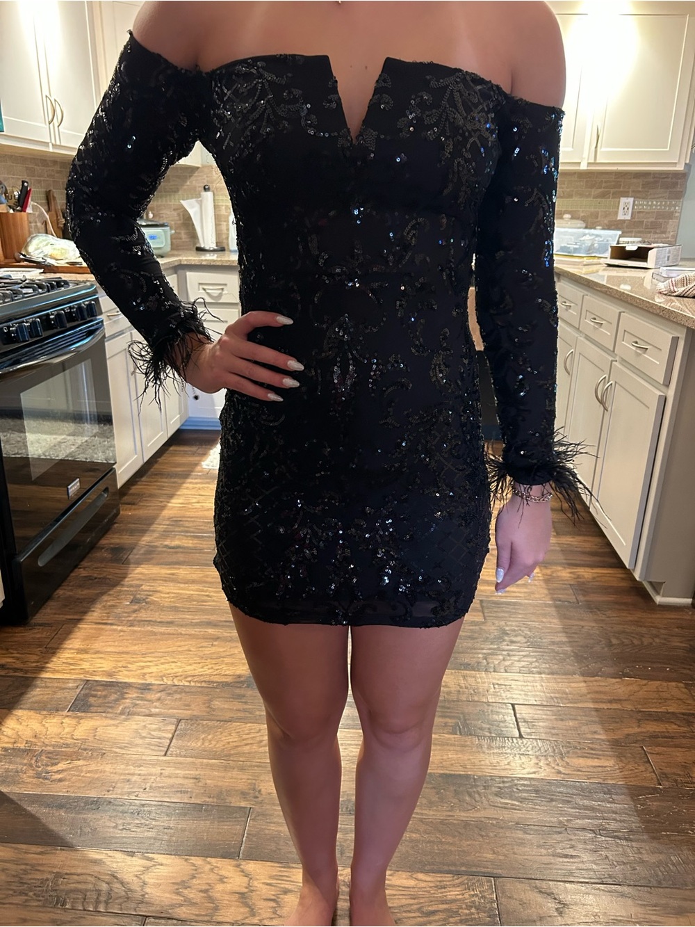 Off-Shoulder Black Sequin homecoming Dress